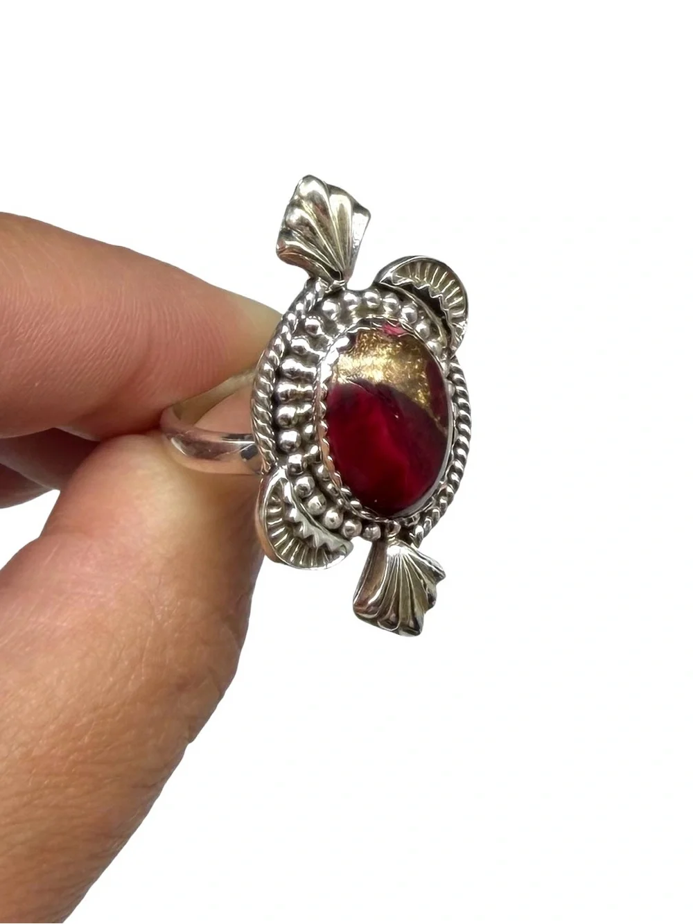 Red Rose Dahlia Kingman Turquoise Ring 925 Sterling Silver Adjustable Size 7 - 9